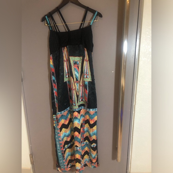 Save The Queen Black Maxi Dress with Silk Abstract Design - Size Large - Picture 11 of 11